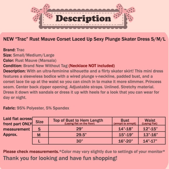 Rust Mauve Lace Up Corset Plunge Cute Skater Dress - Picture 8 of 8